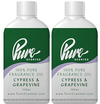 Pure Scented 200ml Fragrance Oils - Vegan & Cruelty-Free, for Candles, Soaps, Slime, Diffusers, Cosmetic, Wax Melts & DIY Crafts (2 x 100ml, Cypress & Grapevine)