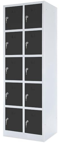 BRB Schließfachschrank, 10 Fächer, HxBxT 1800x600x500 mm (Lichtgrau/Anthrazit)