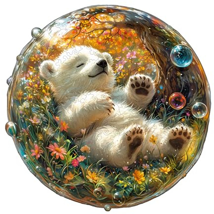 Wooden Jigsaw Puzzles for Adults - Bubble bear Jigsaw Puzzles 270pcs, Artistic Wall Decor & Birthday Gift Idea for Friends, Home Office Puzzle (34x34cm)