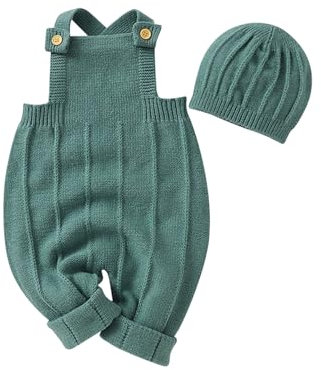 Invernali Neonati Neonati Tinta Unita Tuta Vestiti Arrampicata Cappello Maglia Tuta Bambini Ragazze Estate Set Bambini, verde, 0-3 Monate