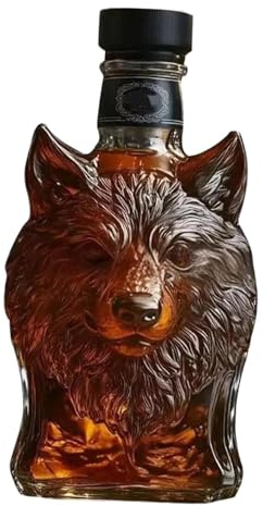 KESOTO Whiskey Decanter with Animal Statue Theme, Wolf Whiskey Bottle, Funny Tequila Bottle, Unique Glass Decanter for Home Bar Decor, for Dad Men, Unique Birthday Gifts, Anniversary, Valentine's Day