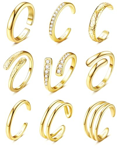Besteel Toe Rings for Women 14K Gold Filled Simple Hug CZ Triple Open Band Rings Trendy Adjustable Toe Rings Summer Beach Foot Jewelry for Women(14k gold plated)