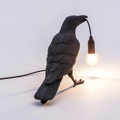 Crow Raven Bird Table Lamps,Black Resin Desk Lamp,E14 Base with Bulb | 3 Pin Plug In Cord.For Living Room,Bedroom,Office.Unique Bird Design,Bedside Decor,Durable Resin Build,Unique Gift Idea