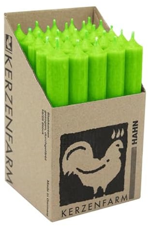 luterna Stabkerzen aus Paraffin, 180/22 mm, Neon-Grün, KERZENFARM HAHN, Brenndauer ca. 8h, 25 Stück pro Verpackung