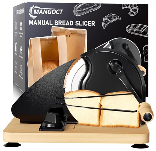 Upgraded Manual Bread Slicer for Homemade Bread with 20 Bags and Acrylic Cover, Adjustable Thickness Bread Cutter, Sourdough Slicer Serrated Blade with Scale Line and Suction Cup for Baguettes