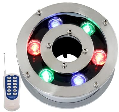 VSHENG Ring Fountain Light RGB Underwater Pond Light IP68 Waterproof Low Voltage AC12/24V LED Pool Lights with Remote Control for Swimming Pools Waterfall Aquariums Landscape Lights(6W-AC12V)