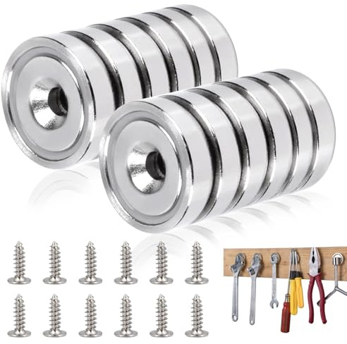 Koprek 12 Pcs Neodymium Magnets with Holes, 20mm Strong Magnets Heavy Duty with Screws, A20 Super Strong Magnet for Crafts, Muti-Use Waterproof Round Magnet for Cupboard Door