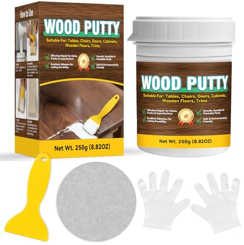 Pate a Bois Rebouchage, Mastic Bois Polyvalent pour Reparation Meubles et Sols, 250g Pate a Bois Blanche – Formule Rapide, Ponçable et Peignable pour Fissures, Trous et Imperfections