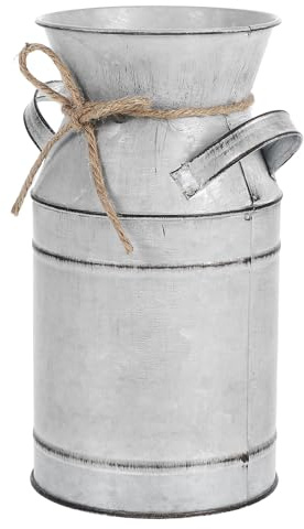 TOBBOMEY Jarrón Metálico Vintage Estilo Lechera con Asa Florero Galvanizado para Flores y Secas Decoración Rústica para Mesa y Hogar Centro de Mesa Otoñal y Navideño