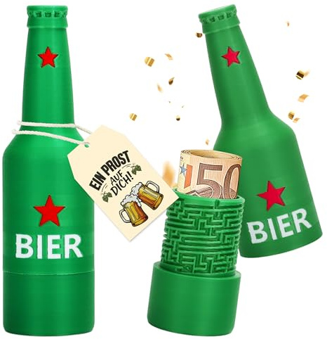 3D Bierflasche Labyrinthbox für Geld, Geschenkbox für Kleinigkeiten, Rätselbox für Geldgeschenke Und Gutscheine, Kreatives Wunscherfüller Geldgeschenk für Geburtstag, Weihnachten - Grün