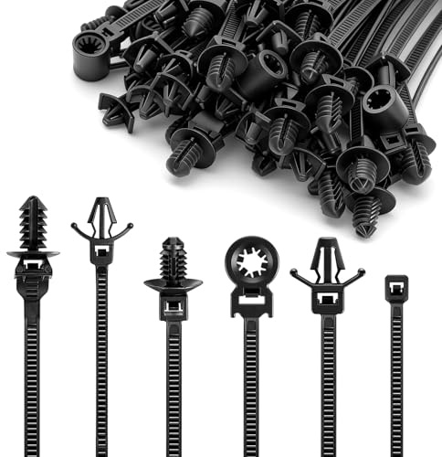 MIGUBIGU 150 PCS Fascette Stringicavo Nere in Nylon, Fascette con Montaggio a Spinta, Fascetta Autobloccanti per Auto 6 Misure, Resistente ai Raggi UV, Resistente all'Invecchiamento