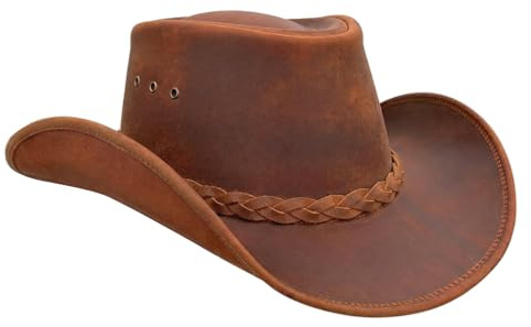 Pamposh Cappello da cowboy donna uomo vera pelle stile occidentale tesa larga cappello da cowgirl modellabile leggero fatto a mano durevole cappello bush