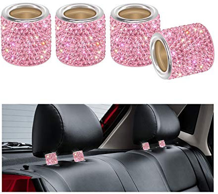 Auto Kopfstützen Halsbänder, YINUO 4 Stück Kristall Universal Chrom Auto Innendekoration Bling Auto Zubehör für Frauen - Rosa