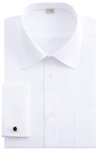J.Ver Men's French Cuff Dress Shirts Regular Fit Long Sleeve Spead Collar Metal Cufflink