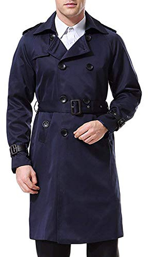 AOWOFS Men's Trench Coat Long Double Breasted Slim Fit Overcoat Jacket Military Trench Coat with Belt