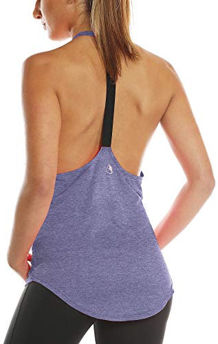 icyzone Workout Tank Tops for Women - Gym Yoga Shirts, T-Back Sport Running Tank Top (L, Violet)