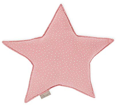 KraftKids Sternkissen Musselin rosa Punkte, 45 cm großes Kuschelkissen, Deko-Kissen für das Kinder-Zimmer