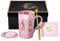 Doublewhale Boss Lady Gifts, Best Boss Birthday Gifts Mug for Women - 14oz Pink Marble Ceramic Coffee Cup with Spoon Lid Card - Gift for Friend Sister Women with Nice Box