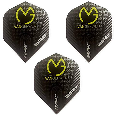Winmau Prism Delta Pro Player Michael Van Gerwen Dart Flights, MvG Black Logo, 100 Micron Extra Strong (1 Set)