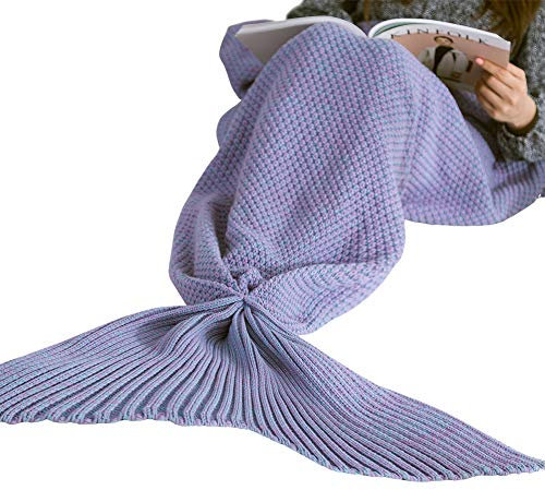 CANDeal Violett Meerjungfrau Decke Personalisierte Handgemacht Gestrickt Warmes Wohnzimmer Sofa Decke Weihnachts Geburtstagsgeschenk Schlafsack (80x180cm fur Erwachsene)