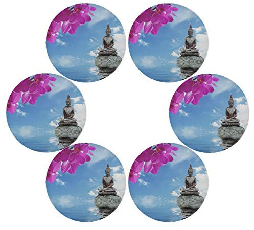 TropicalLife HaJie Platzdeckchen mit Orchideen-Blumenstein, japanischer Zen-Motiv, rutschfest, hitzebeständig, rund, für Zuhause, Urlaub, Party, Esszimmer, Dekoration