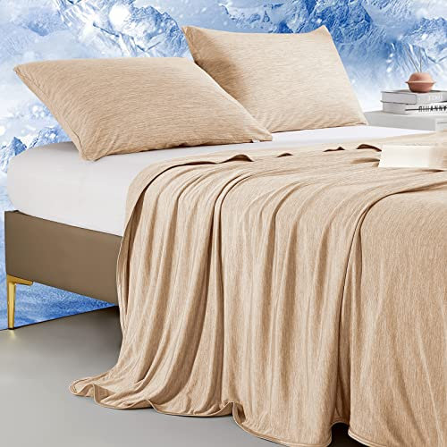 Marchpower Kühldecke 220 x 200cm, leichte Sommerdecke mit Japanische Arc-Chill 3.0 Q-Max>0.5 Kühlfasern, Absorbiert Körperwärme, 2-in-1 doppelseitig als Kinderdecke Sofadecke Reisedecke - Beige