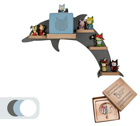 MR TEDDY BEAR Kinderregal Delphinregal | Holzregal für die Toniebox und Tonies | Tonie-Regal hergestellt in der EU | Wandregal zum Spielen und Sammeln | Für Mädchen und Jungen | Anthrazit