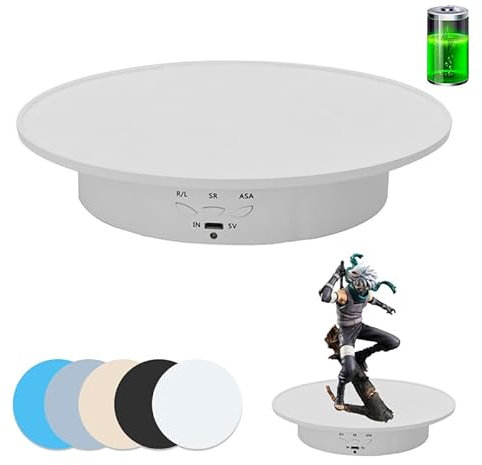 JAYEGT Motorized Rotating Display Stand, 7.87inch /17.6lbs Load, 360 Degree Electric Rotating Turntable for Photography Products, Jewelry, 3D Model,with 5 Colors Backgrounds - White