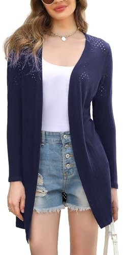 Totatuit Lightweight Long Cardigans for Women Ladies Long Sleeve Open Front Knitted Waterfall Boyfriend Longline Cardigan Coat