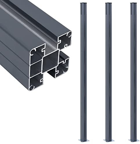 vidaXL 3X Zaunpfosten mit Pfostenkappen Stahlsockeln Sichtschutz Zaun Pfosten Zaunpfahl Zaunzubehör Dunkelgrau 185cm Aluminium Stahl