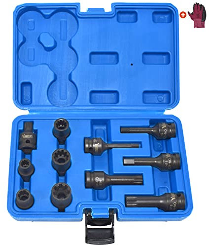 Yuesstloo 11PCS Brake Caliper Socket Kit, 1/2 Square Drive Wrench Socket Kit Compatible with Benz BMW VW Audi Porsche, H7 H9 H11 7pt 10pt 11.5mm 15mm 20mm M14 M18, with Carrying Case & Gloves