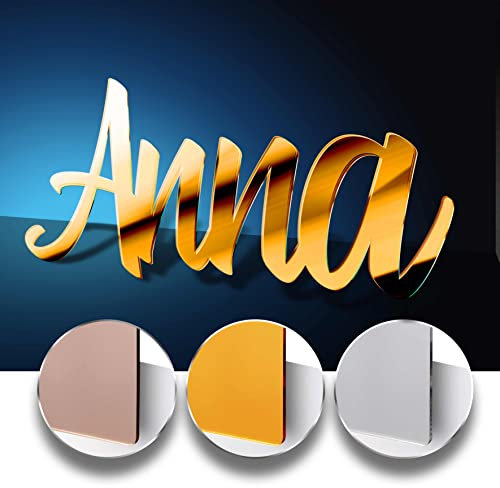 Prénom Pour Porte De Chambre D'Enfant Personnalisable - Nom D'Enfant À Personnaliser - Plaque Troglass Gloss ou Paillettes Avec Lettres Découpées - 16 couleurs disponibles (MIROIR Or)