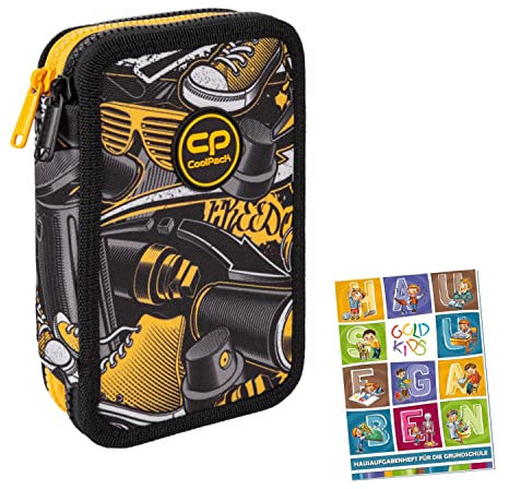 COOLPACK 2-fache Federtasche Federmappe Federmäppchen 35-teilig gefüllte Schüleretui Stifte und Pinsel Fanartikel inkl. Aufgabenheft Federbox Etui Stiftetasche Schlamper-Etui Just Spray Graffiti