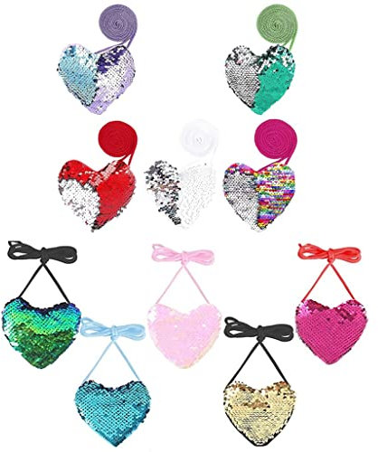 LATRAT 10 pezzi con paillettes a forma di cuore per bambini, mini borse a tracolla per regalo di compleanno per bambini e ragazze, multicolore, colore casuale, Alla moda