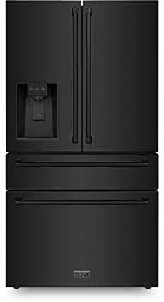 ZLINE 36 in. 21.6 cu. ft. Counter-Depth French Door Refrigerator with Water and Ice Dispenser in Fingerprint-Resistant Black Stainless Steel (RFM-W-36-BS)