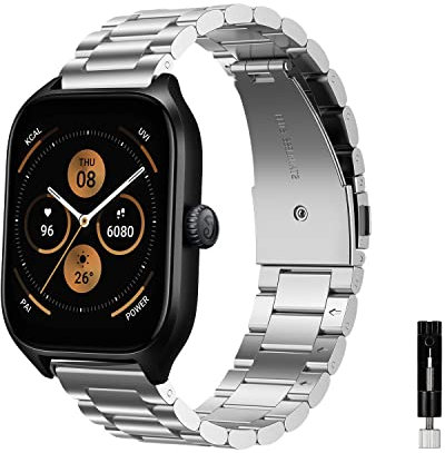 KeeFos 20MM Correa para Amazfit T-Rex 3 Pro 44mm/Active 2 Square/Active 2/GTR Mini/GTR 42mm/GTS 4/GTS 4 Mini/3/2e/2 Mini/2/Bip 3 Pro/Bip 3, Banda de Repuesto Correa - Plata