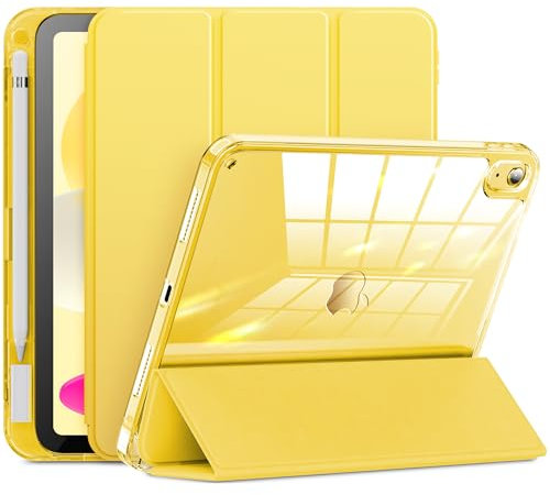 INFILAND Funda para iPad 10.ª Generación 2022 de 10,9 Pulgadas con Soporte Integrado para Pencil - Trasera Transparente Carcasa Ligera con Suspensión/Activación Automática Capa iPad 10, Amarillo claro