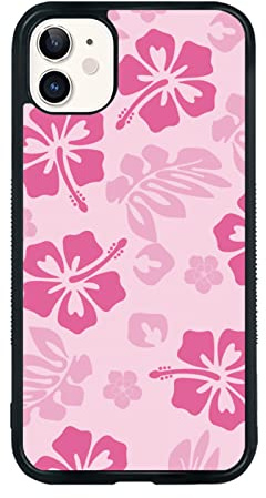 FANXI Pink Hibiscus Phone Case Compatible with iPhone 11 6.1 Inch - Shockproof Protective TPU Cute Pink Flower Printed Phone Case Designed for iPhone 11 Case for Men Women Girls