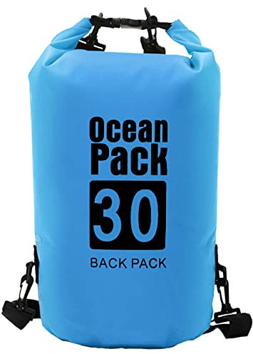Acxilexy wasserdichte Tasche, 30 L Wasserfester Rucksack mit Verstellbare Schultergurte, Roll Top Tasche Beim, Reiserucksack, Schwimmen Reisetasche für Boot, Kajak, Angeln, Rafting, Schwimmen