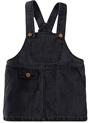 ACMEDE Salopette Bimba con Tasche, Neonate Denim Bretella Vestito Outfit Elegante Jeans Salopette Ragazza Casual Solido Tuta Gonna con Bretelle per Bambine dai 9 Mesi ai 6 Anni (Nero, 80)