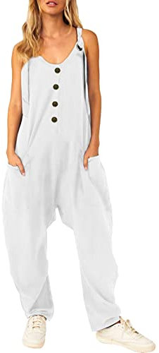 Jumpsuit Damen Sportlich Jumpsuit Damen lockerer Lässiger Sommer Overall V-Ausschnitt Oversize Ärmellos einfarbiger Jumpsuit mit Taschen Elegant Arbeitshose Reißverschluss hinten bequemer Riemen