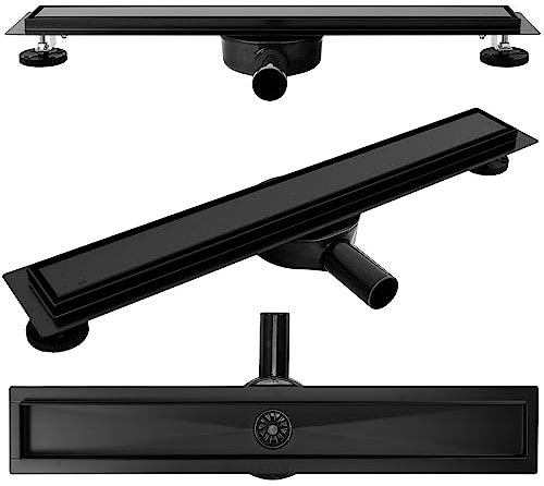 Rea Duschrinne NEO Pro 2in1 Black 70 cm Bodenablauf für Duschen aus Edelstahl Siphon Drehbar 360° (Schwarz)