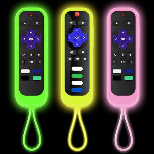 Roku Fernbedienung, Roku Express, Roku Express 4K+, Akkuhülle, TCL Roku TV Roku Streaming Stick 4K + Fernbedienung, Silikon-Schutzhülle, Universalhülle, leuchtet im Dunkeln, 3 Stück