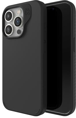 ZAGG Manhattan Snap Graphene-Reinforced Case for iPhone 15 Pro [6.1-Inch], MagSafe Compatible, Slim Soft Design, Shockproof Phone Back Cover (Black)