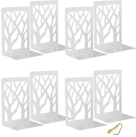 Mgood Serre Livre Original, Serre Livres en Métal, Presse Livre Rangement Serre-Livres Cale Livre Etagere Range Livre Bloc Livre pour étagère la Maison, Bureau, Écoles(4 Pairs Blanc, 9x12x16 cm)