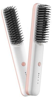 ABHI 2000W Negative Ion Pettine Piastre Cordless con 3 Livelli Temperatura Auto-off Hot Travel Styler Tipo C Portatile Spazzola Lisciante per Capelli Styling da Viaggio - Rosa