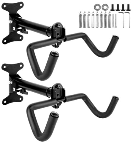 WOPPLXY 2 Pièces Support Velo Mural, Porte Velo Mural avec Rembourrage Extra Souple, Accroche Velo Mural Garage Pliable en Métal pour Garage Intérieur (Angle et Distance du mur Réglables)