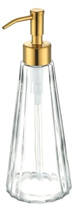 Zexzen Clear Glass Soap Dispenser with Brushed Gold Pump, 10 OZ, Conical Bottle for Bathroom Kitchen