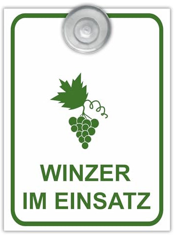 Indigos UG - Schild Winzer im Einsatz - 9x12 cm - Aluverbundplatte mit Saugnapf - Innenbefestigung für Ihr Auto - UV-Beständig - Einsatzschild - Hinweisschild - Warnschild