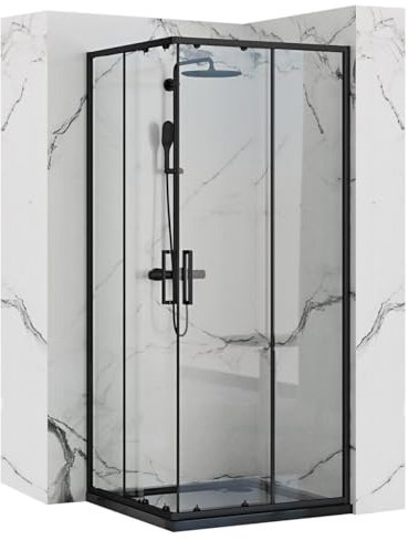 Rea Cabina de Ducha PUNTO NEGRO 80X80x190 cm Cristal templado transparente de seguridad 4mm (Negro) Sin plato de ducha